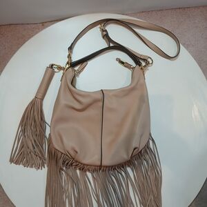 G.I.L.I. Leather Light Pinkish Tan Fringe Shoulder Bag EUC